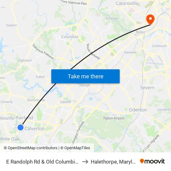 E Randolph Rd & Old Columbia Pk to Halethorpe, Maryland map