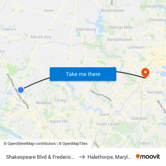 Shakespeare Blvd & Frederick Rd to Halethorpe, Maryland map