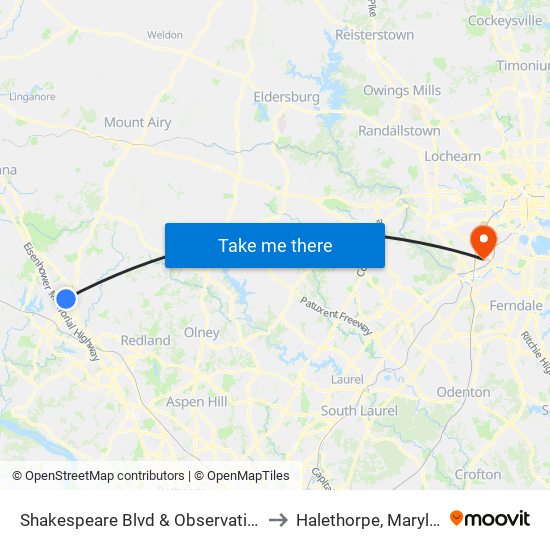 Shakespeare Blvd & Observation Dr to Halethorpe, Maryland map