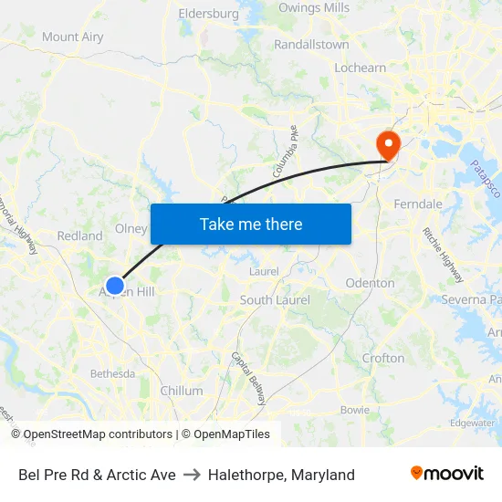 Bel Pre Rd & Arctic Ave to Halethorpe, Maryland map