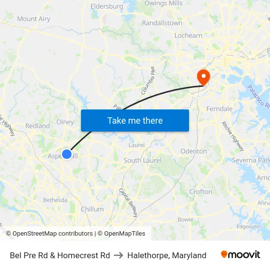 Bel Pre Rd & Homecrest Rd to Halethorpe, Maryland map