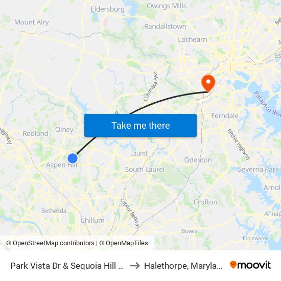 Park Vista Dr & Sequoia Hill Ln to Halethorpe, Maryland map