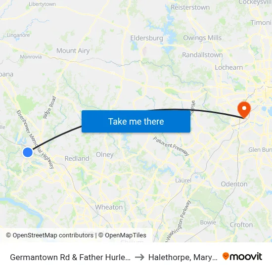Germantown Rd & Father Hurley Blvd to Halethorpe, Maryland map