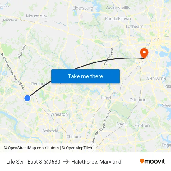 Life Sci - East & @9630 to Halethorpe, Maryland map