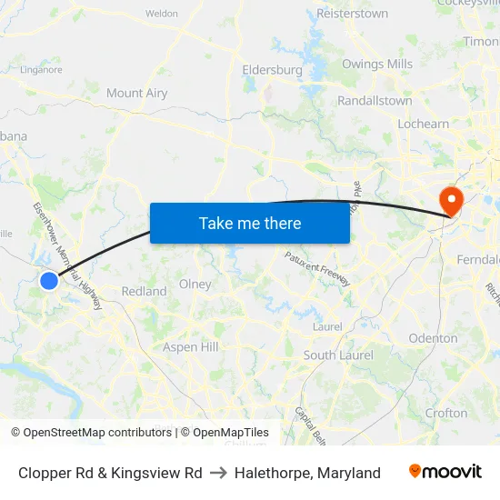 Clopper Rd & Kingsview Rd to Halethorpe, Maryland map