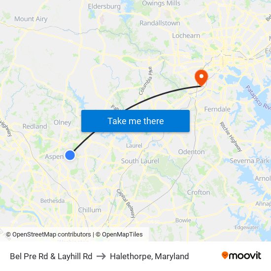 Bel Pre Rd & Layhill Rd to Halethorpe, Maryland map