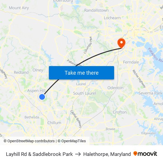 Layhill Rd & Saddlebrook Park to Halethorpe, Maryland map