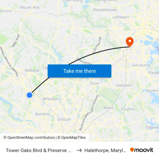 Tower Oaks Blvd & Preserve Pkwy to Halethorpe, Maryland map