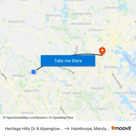 Heritage Hills Dr & Alpenglow Ln to Halethorpe, Maryland map