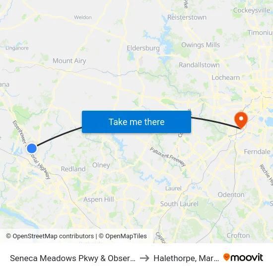 Seneca Meadows Pkwy & Observation Dr to Halethorpe, Maryland map