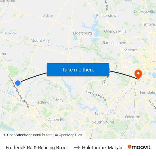 Frederick Rd & Running Brook Dr to Halethorpe, Maryland map