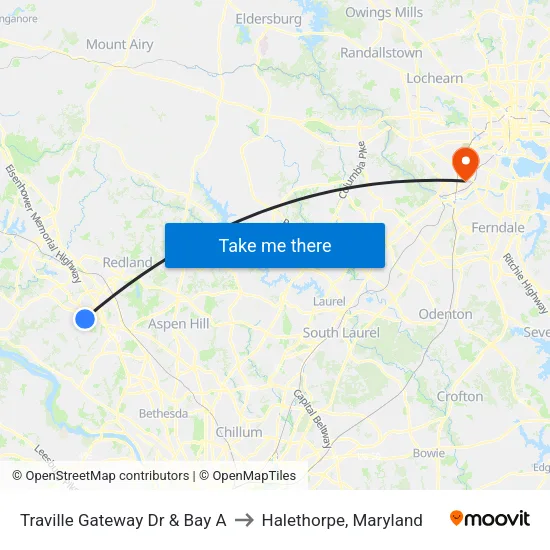 Traville Transit Center & Bay A to Halethorpe, Maryland map