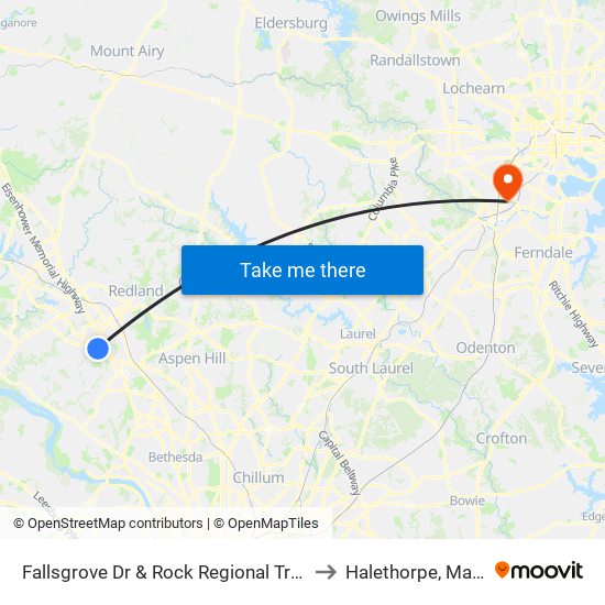 Fallsgrove Dr & Rock Regional Trans Center to Halethorpe, Maryland map