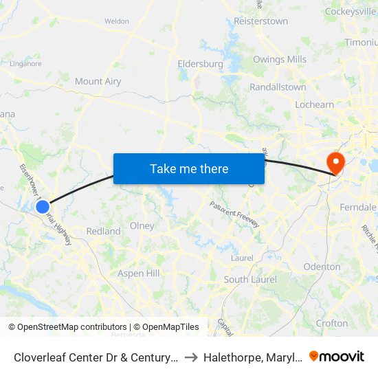 Cloverleaf Center Dr & Century Blvd to Halethorpe, Maryland map