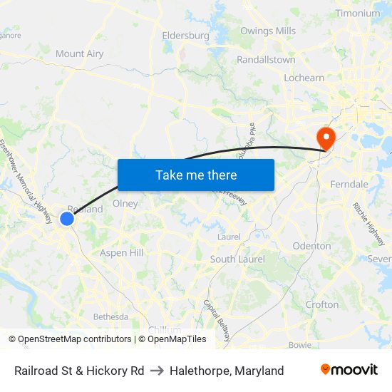 Railroad St & Hickory Rd to Halethorpe, Maryland map