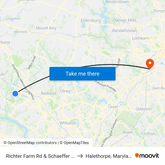 Richter Farm Rd & Schaeffer Rd to Halethorpe, Maryland map