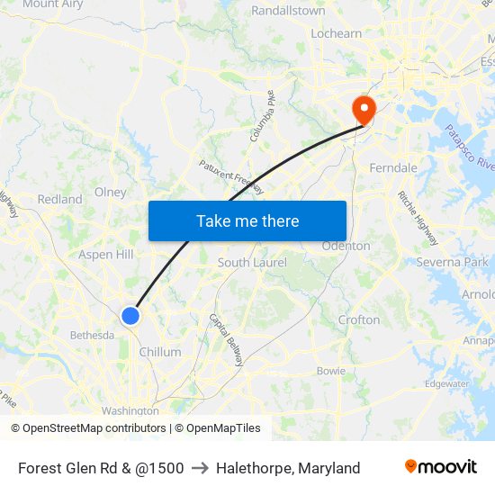 Forest Glen Rd & @1500 to Halethorpe, Maryland map