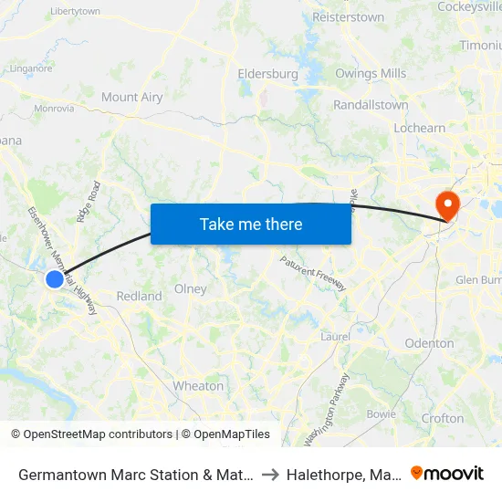 Germantown Marc Station & Mateny Hill Rd to Halethorpe, Maryland map