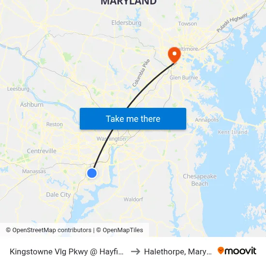 Kingstowne Vlg Pkwy @ Hayfield Rd to Halethorpe, Maryland map