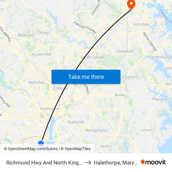 Richmond Hwy And North Kings Hwy to Halethorpe, Maryland map