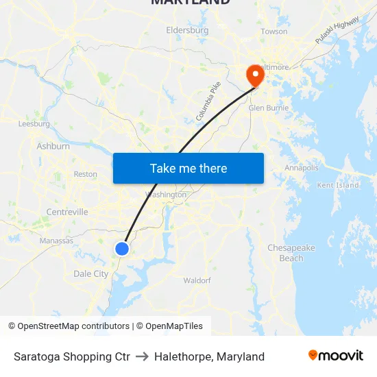 Saratoga Shopping Ctr to Halethorpe, Maryland map