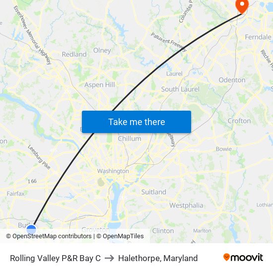 Rolling Valley P&R Bay C to Halethorpe, Maryland map