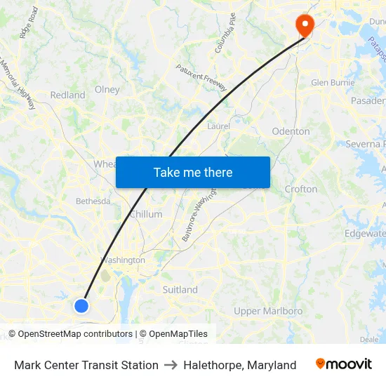 Mark Center Transit Station to Halethorpe, Maryland map