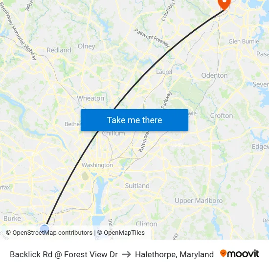 Backlick Rd @ Forest View Dr to Halethorpe, Maryland map