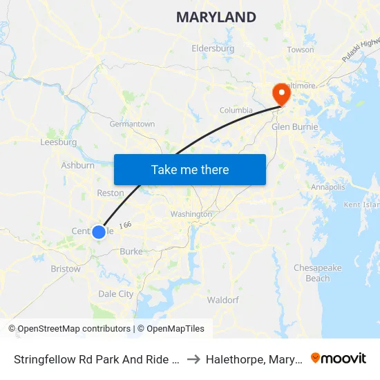 Stringfellow Rd Park And Ride Bay C to Halethorpe, Maryland map