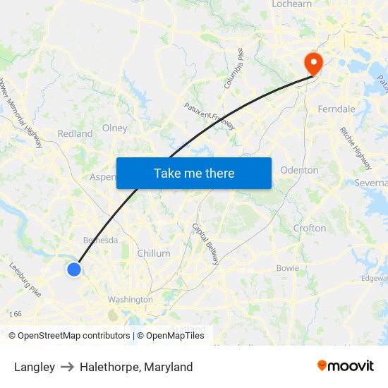 Langley to Halethorpe, Maryland map