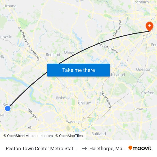 Reston Town Center Metro Station S Bay B to Halethorpe, Maryland map