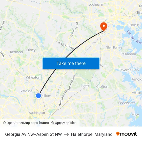 Georgia Av Nw+Aspen St NW to Halethorpe, Maryland map
