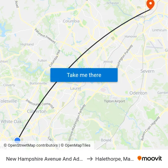 New Hampshire Avenue And Adelphi Road to Halethorpe, Maryland map