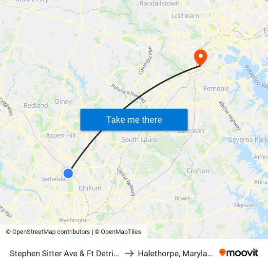 Stephen Sitter Ave & Ft Detrick to Halethorpe, Maryland map