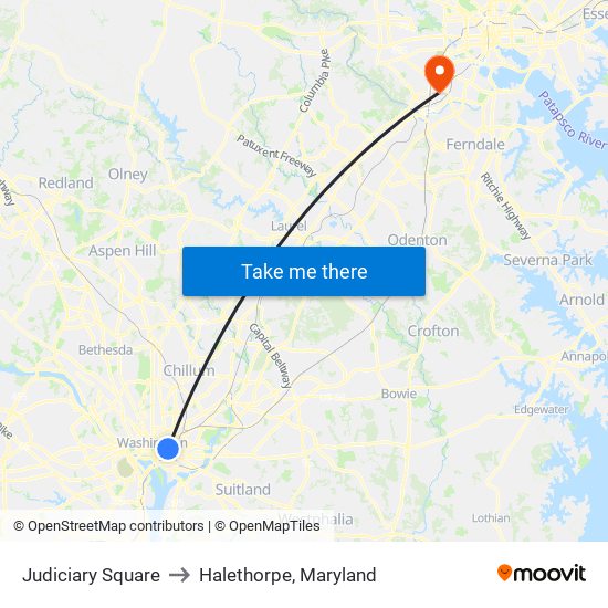 Judiciary Square to Halethorpe, Maryland map