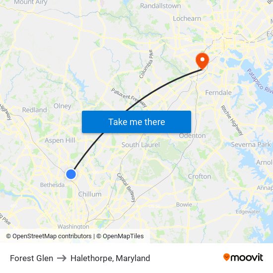 Forest Glen to Halethorpe, Maryland map