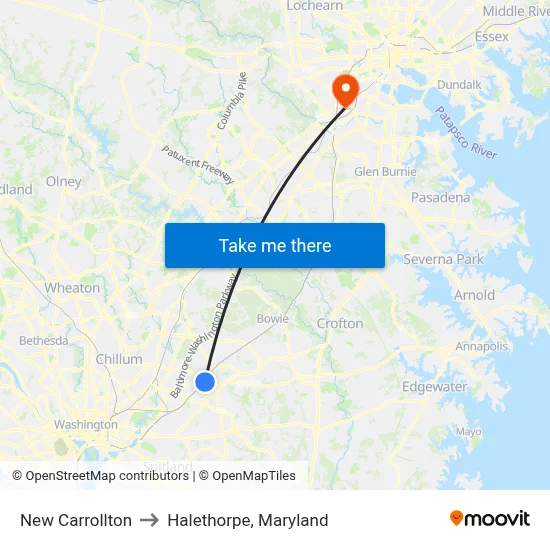 New Carrollton to Halethorpe, Maryland map