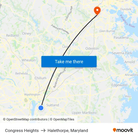 Congress Heights to Halethorpe, Maryland map