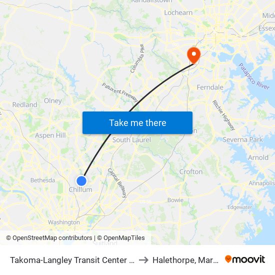 Takoma-Langley Transit Center & Bay E to Halethorpe, Maryland map