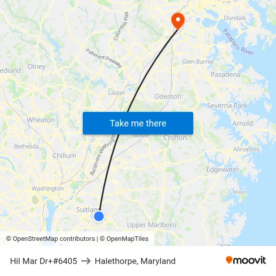Hil Mar Dr+#6405 to Halethorpe, Maryland map