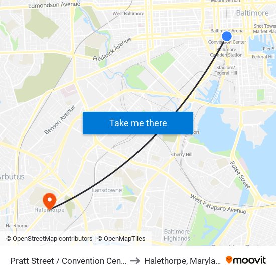 Pratt Street / Convention Center to Halethorpe, Maryland map