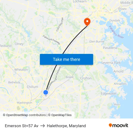 Emerson St+57 Av to Halethorpe, Maryland map