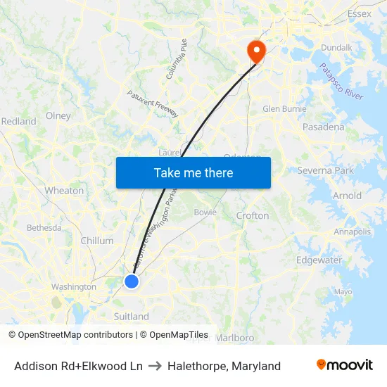 Addison Rd+Elkwood Ln to Halethorpe, Maryland map