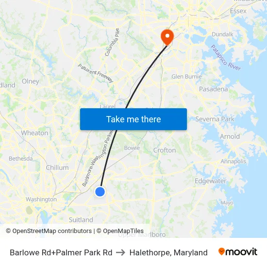 Barlowe Rd+Palmer Park Rd to Halethorpe, Maryland map