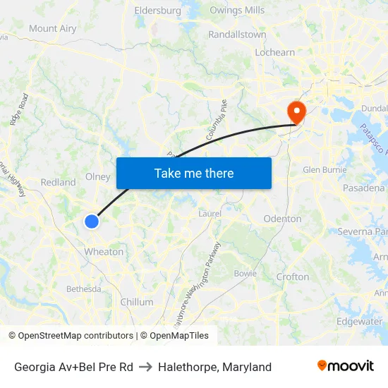Georgia Av+Bel Pre Rd to Halethorpe, Maryland map