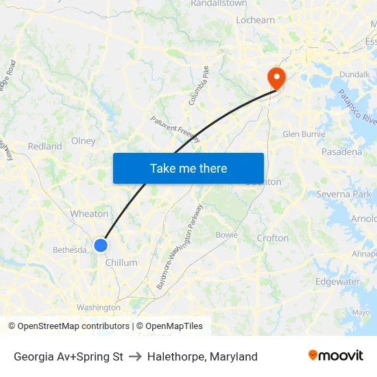 Georgia Av+Spring St to Halethorpe, Maryland map