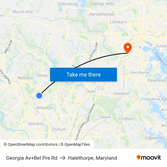 Georgia Av+Bel Pre Rd to Halethorpe, Maryland map