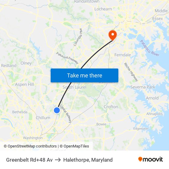 Greenbelt Rd+48 Av to Halethorpe, Maryland map