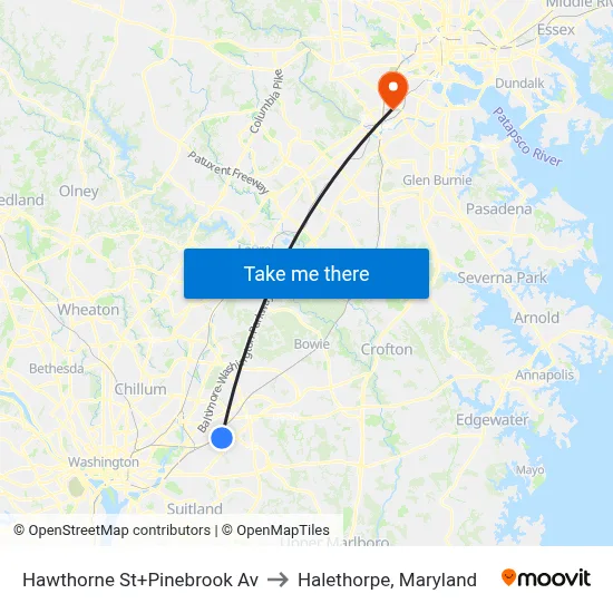 Hawthorne St+Pinebrook Av to Halethorpe, Maryland map