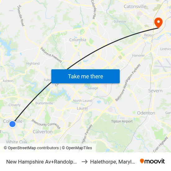 New Hampshire Av+Randolph Rd to Halethorpe, Maryland map
